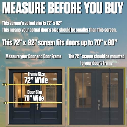 Fenestrelle Magnetic Screen Door for French & Sliding Door – Heavy Duty, Hands Free Fiberglass Mesh with Self Closing Magnetic Seal, Black Trim – Fits 70" x 80" Doors (Screen Size 72" x 82") - Image 2