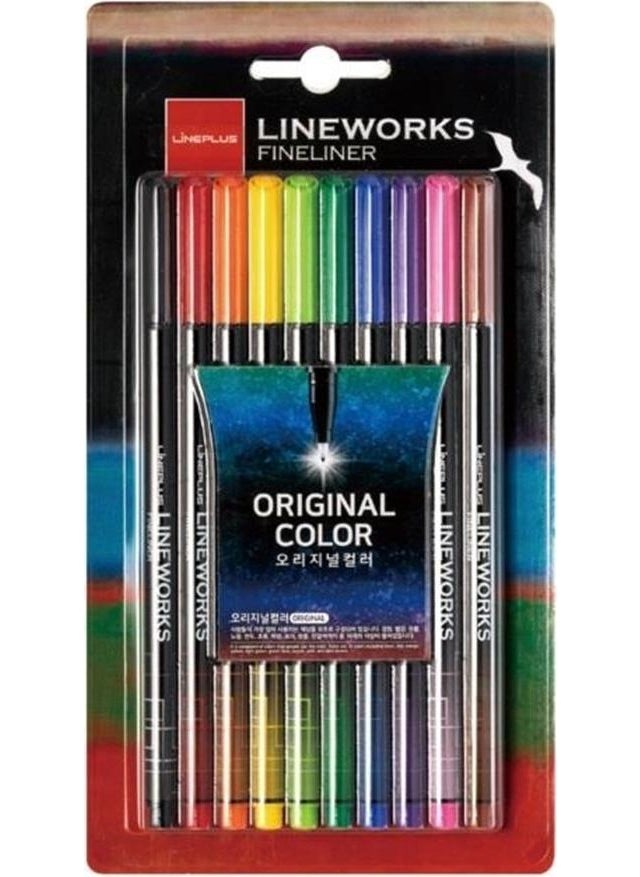 lineplus Lineworks Fineliner 10 Color Pen Set 0.5mm 1 Pack 10 Color Felt Tip Pen  - Image 1