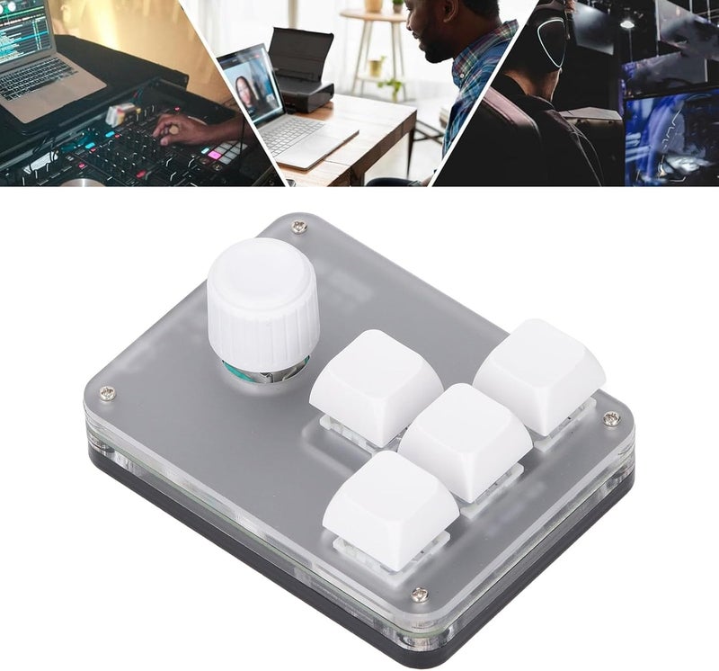 4 Keys Mechanical Keyboard, Programmable Keypad with Blue Switch and RGB Light, Customizable Knob for Gaming Office Music Media Control, White ABS Acrylic Keyboard with USB Cable - Image 5
