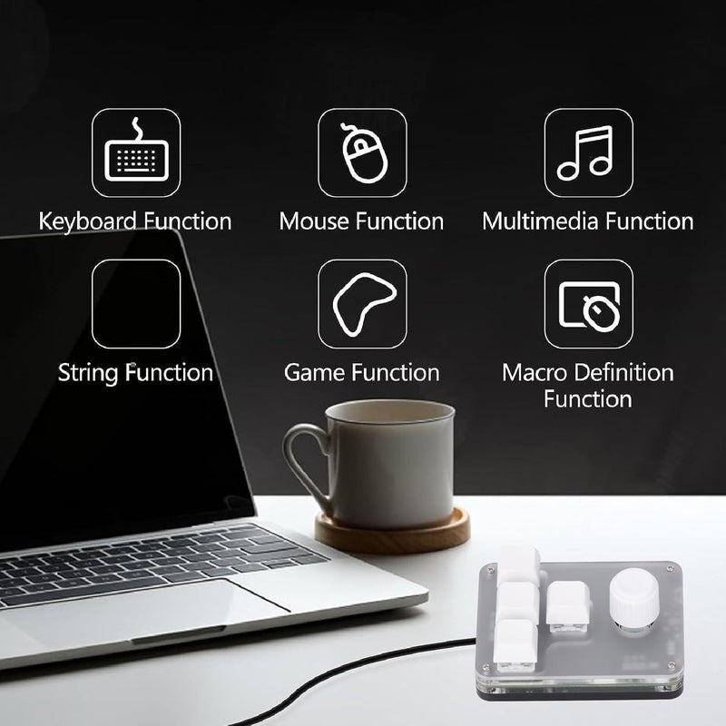 4 Keys Mechanical Keyboard, Programmable Keypad with Blue Switch and RGB Light, Customizable Knob for Gaming Office Music Media Control, White ABS Acrylic Keyboard with USB Cable - Image 3