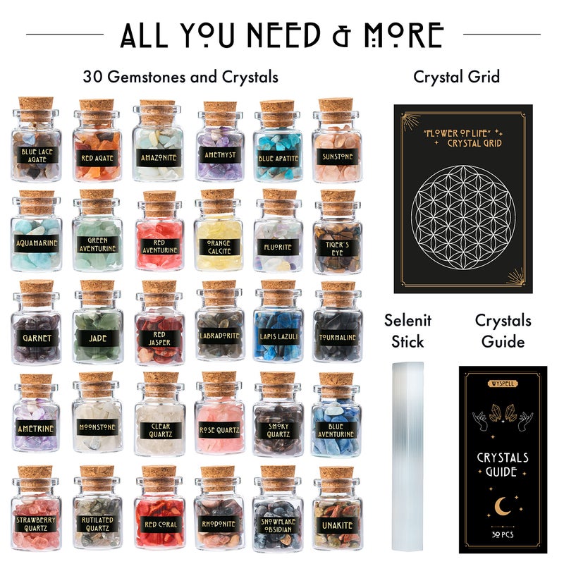 Wyspell Healing Crystals in Jars 30 PCS - Crystals for Witchcraft - Real Witch Crystals in a Bottle - Altar Witchcraft Stones - Crystal Witchcraft Supplies - Mini Gemstones - Wiccan Supply Tool - Image 2