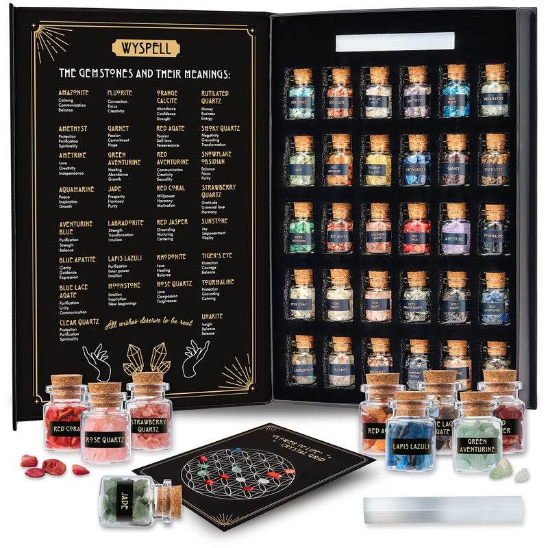 Wyspell Healing Crystals in Jars 30 PCS - Crystals for Witchcraft - Real Witch Crystals in a Bottle - Altar Witchcraft Stones - Crystal Witchcraft Supplies - Mini Gemstones - Wiccan Supply Tool - Image 1