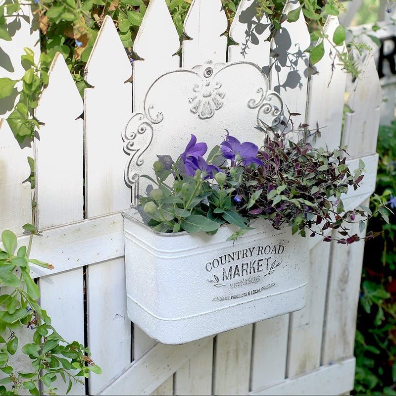 All Chic Metal Wall Planter Wall Mount Planter Wall Vases for Flowers Shabby Chic Wall Decor for Rustic Farmhouse Wall Outdoor Decor (White)â€¦ - Image 4
