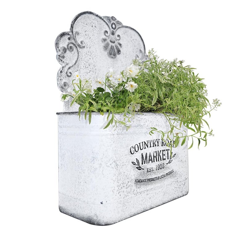 All Chic Metal Wall Planter Wall Mount Planter Wall Vases for Flowers Shabby Chic Wall Decor for Rustic Farmhouse Wall Outdoor Decor (White)â€¦ - Image 1