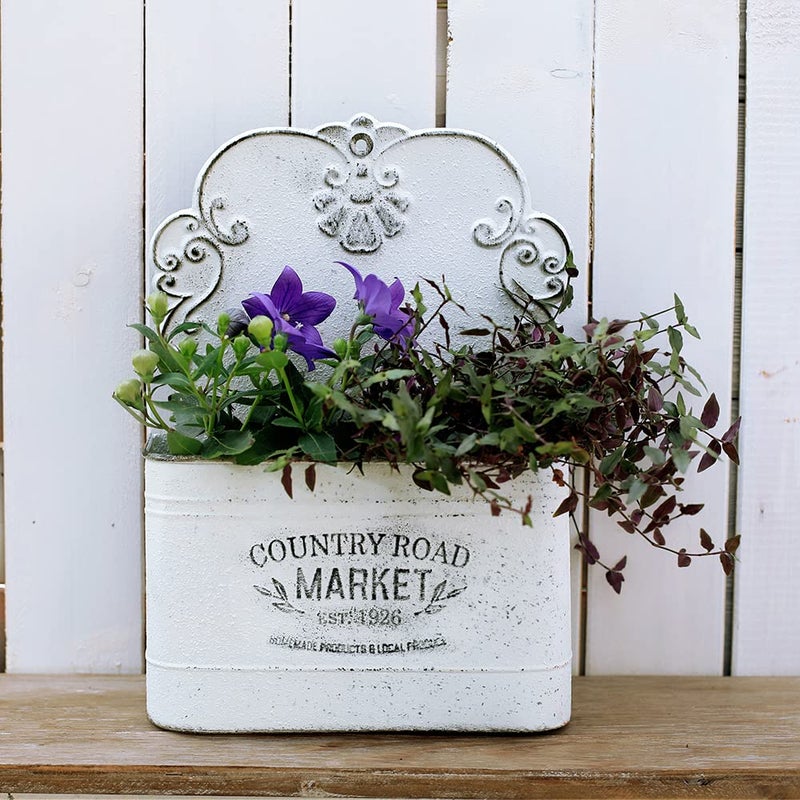 All Chic Metal Wall Planter Wall Mount Planter Wall Vases for Flowers Shabby Chic Wall Decor for Rustic Farmhouse Wall Outdoor Decor (White)â€¦ - Image 5