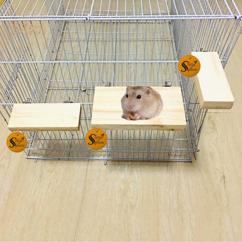 Sage Square Playful Natural Wood Cage Stairs, Climbing, Exercise Platform for Hamster, Birds, Gerbill, Hedgehog, Rat, Mice (Set of 3) - Image 2