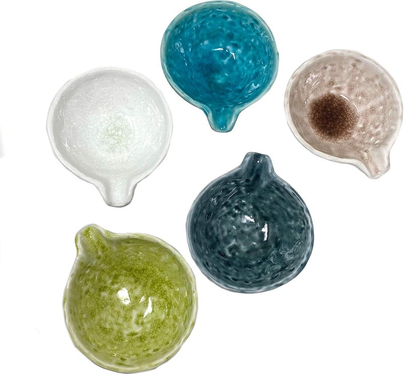 TJ Global Set of 5 Small Japanese Pottery Ceramic Sauce Dishes With Lip for Dips Salsa Snacks Side Dishes Sauce  3 Fluid Ounce Capacity - Image 2