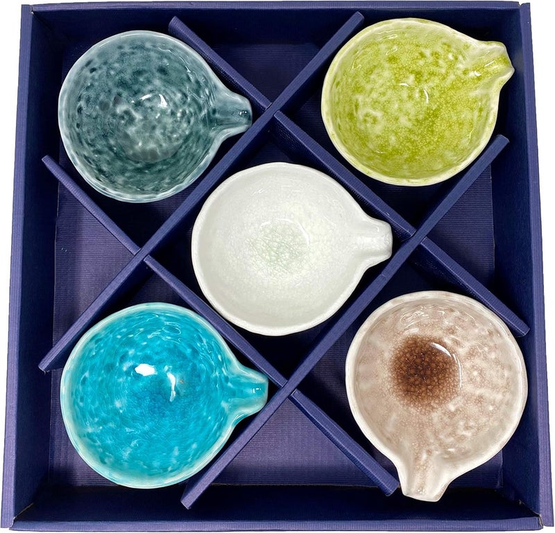 TJ Global Set of 5 Small Japanese Pottery Ceramic Sauce Dishes With Lip for Dips Salsa Snacks Side Dishes Sauce  3 Fluid Ounce Capacity - Image 4