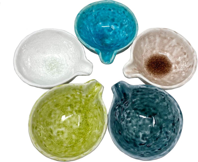 TJ Global Set of 5 Small Japanese Pottery Ceramic Sauce Dishes With Lip for Dips Salsa Snacks Side Dishes Sauce  3 Fluid Ounce Capacity - Image 1