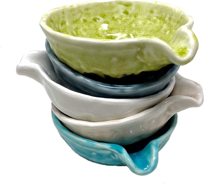 TJ Global Set of 5 Small Japanese Pottery Ceramic Sauce Dishes With Lip for Dips Salsa Snacks Side Dishes Sauce  3 Fluid Ounce Capacity - Image 3