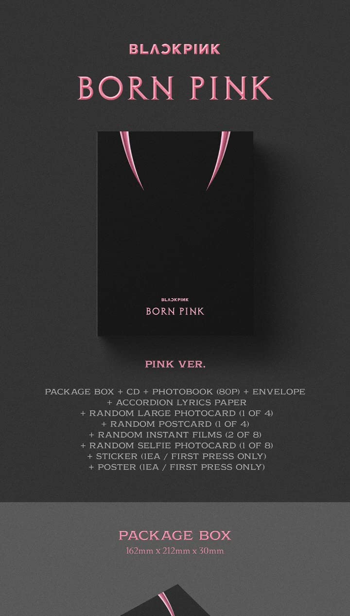 dreamus BLACKPINK BORN PINK 2nd Album BOX SET Version CD+Photobook+Accordion Lyrics Paper+Large Photocard+Postcard+Instant Film+Selfie Photocard+Tracking (PINK Version) - Image 2