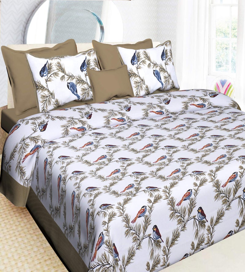 UNIBLISS Cotton Rajasthani Jaipuri Traditional Floral King Size Double Bedsheet with 2 Pillow Covers - (Brown, Multi_138) - Image 1