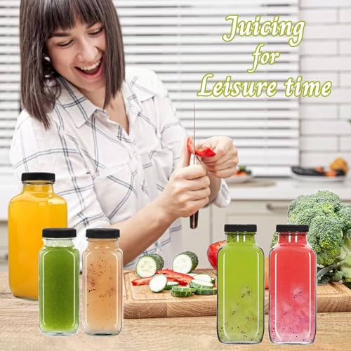 NEWMIAO 12 pack 12 oz Glass Juice Bottles with Lids, 360 ml Reusable Glass Water Bottles, Empty Drink Containers Drinking Jars with Brush, for Milk, Juicing, Kombucha, Ginger - Image 4