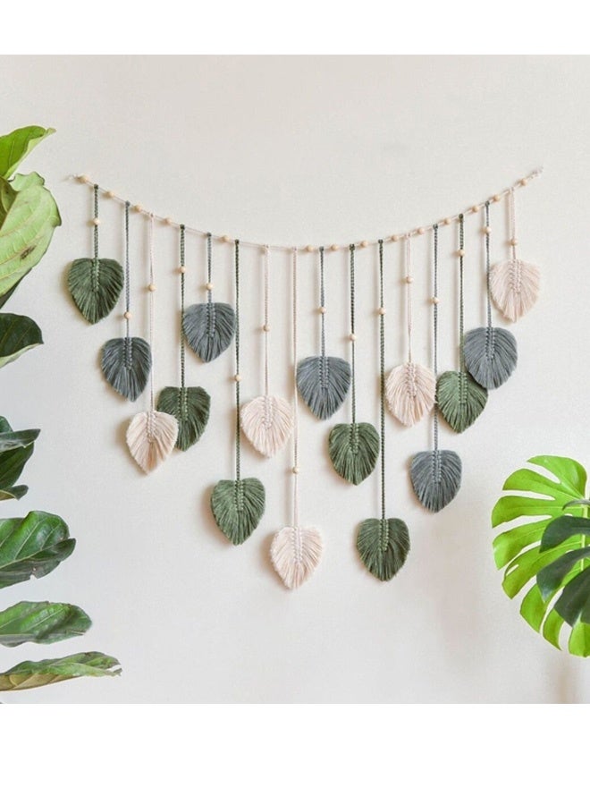 جمورو ديكور غرفة جميل، ورقة معلقة على الحائط، نسيج جداري مكرمية عصري، ديكور منزلي، ريشة مكرمية معلقة على الحائط، هدية للأم - Image 1