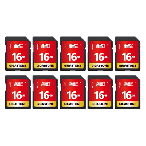 GIGASTONE 16GB SD Card 10Pack UHSI U1 Class 10 SDHC Memory Card High Speed Full HD Video Compatible with Digital Camera SPYPOINT TACTACAM WOSPORTS Trail Camera with 10 Mini Cases - Image 1