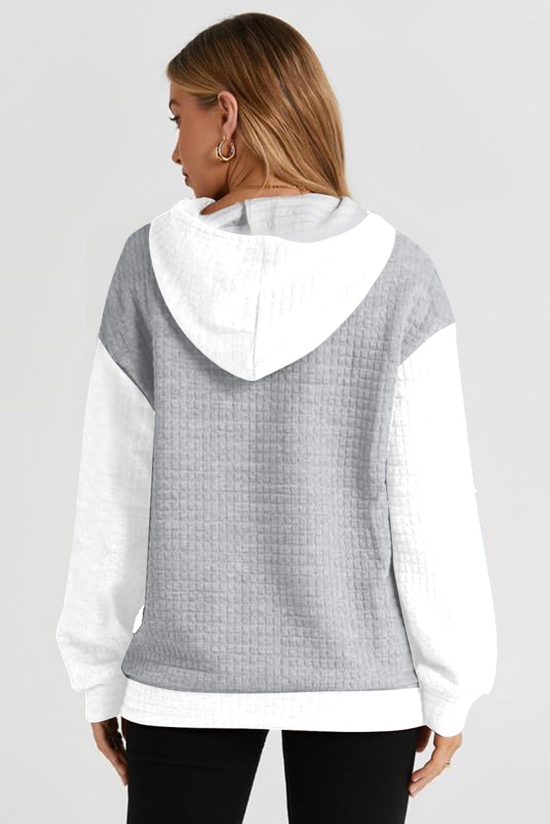 VILOVE Game Day Hooded Sweatshirt Women: Funny Football Graphic Sweatshirt Waffle Knit Game Day Pullover Hoodies Long Sleeve White-grey - Image 2