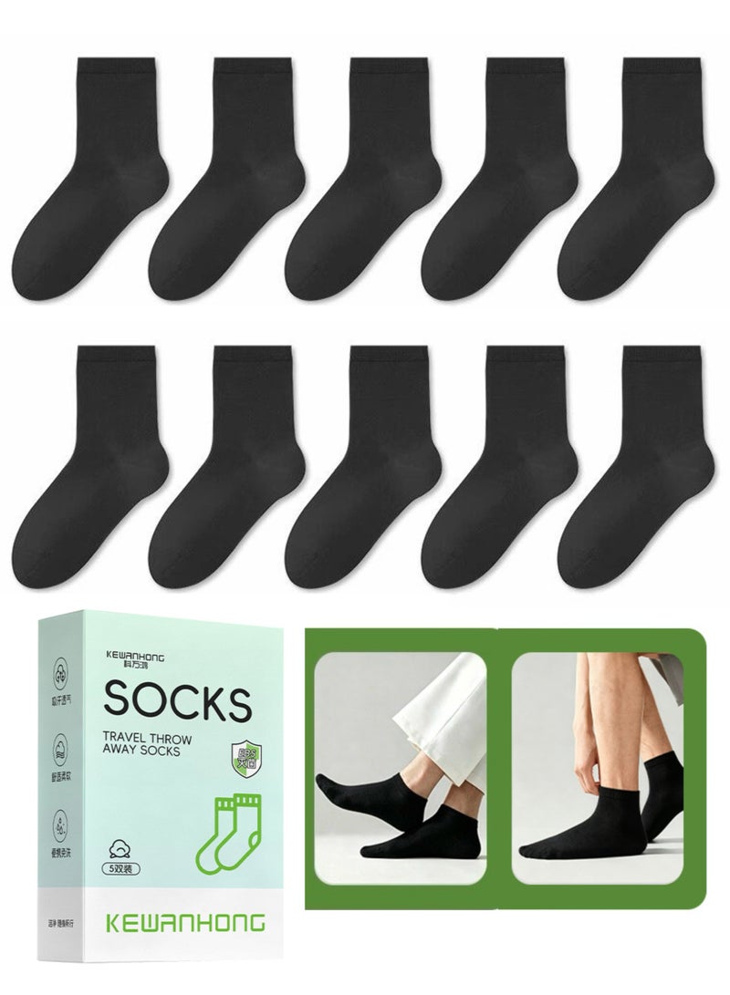 BravoCart Travel Throw-Away Socks - Disposable Breathable Anti-Odor Crew Socks, 5-Pair Pack, No-Wash Convenience for Business Trips & Tourism/BLACK - Image 1