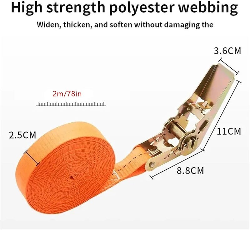 أشرطة ربط ثقيلة بمشبك سحب 4 قطع للأمتعة والشحنات وشاحنات المقطورات وسقف السيارة - Image 3
