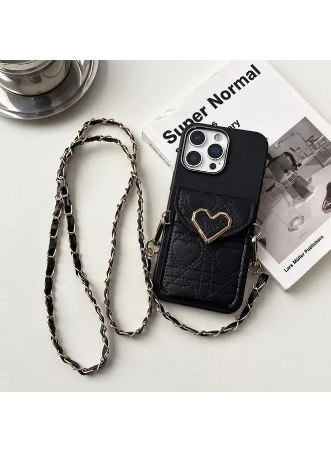 Black Plaid Heart Button Phone Crossbody Bag Compatible with iPhone 14 Stylish Durable Fabric Case - Image 3