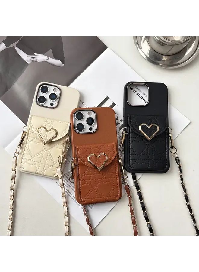 Black Plaid Heart Button Phone Crossbody Bag Compatible with iPhone 14 Stylish Durable Fabric Case - Image 1