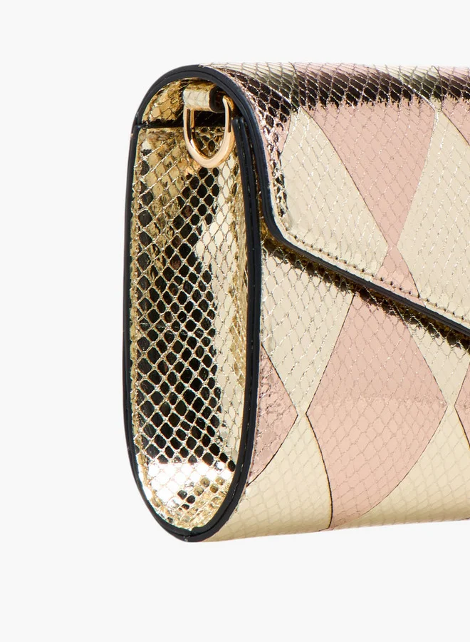 ELLE Metallic Textured Crossbody Bag with Detachable Strap and Magnetic Button Closure