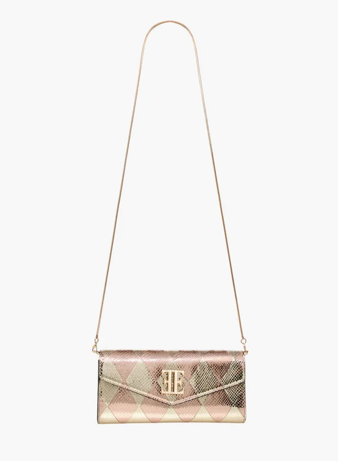 ELLE Metallic Textured Crossbody Bag with Detachable Strap and Magnetic Button Closure