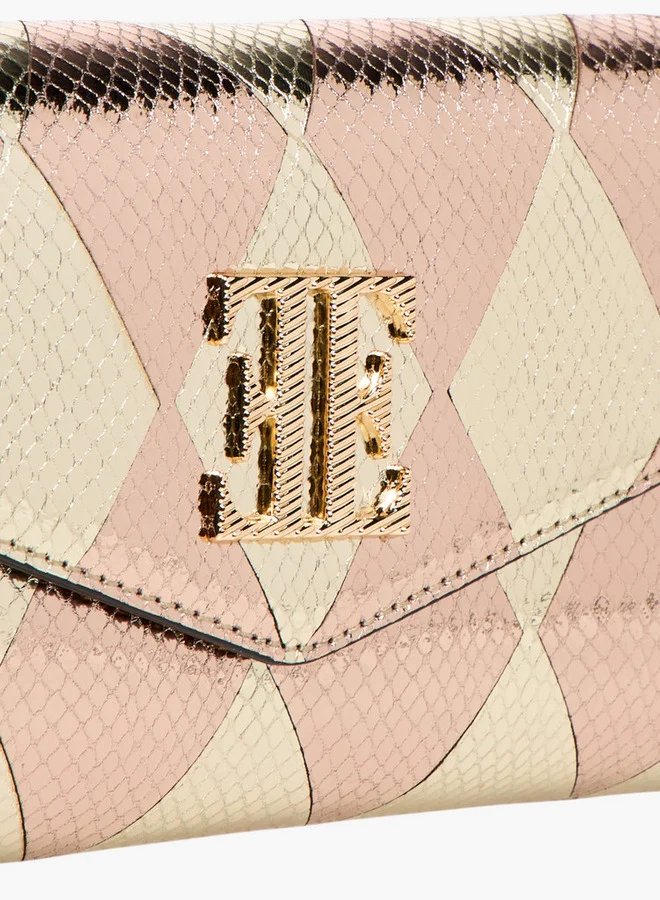 ELLE Metallic Textured Crossbody Bag with Detachable Strap and Magnetic Button Closure
