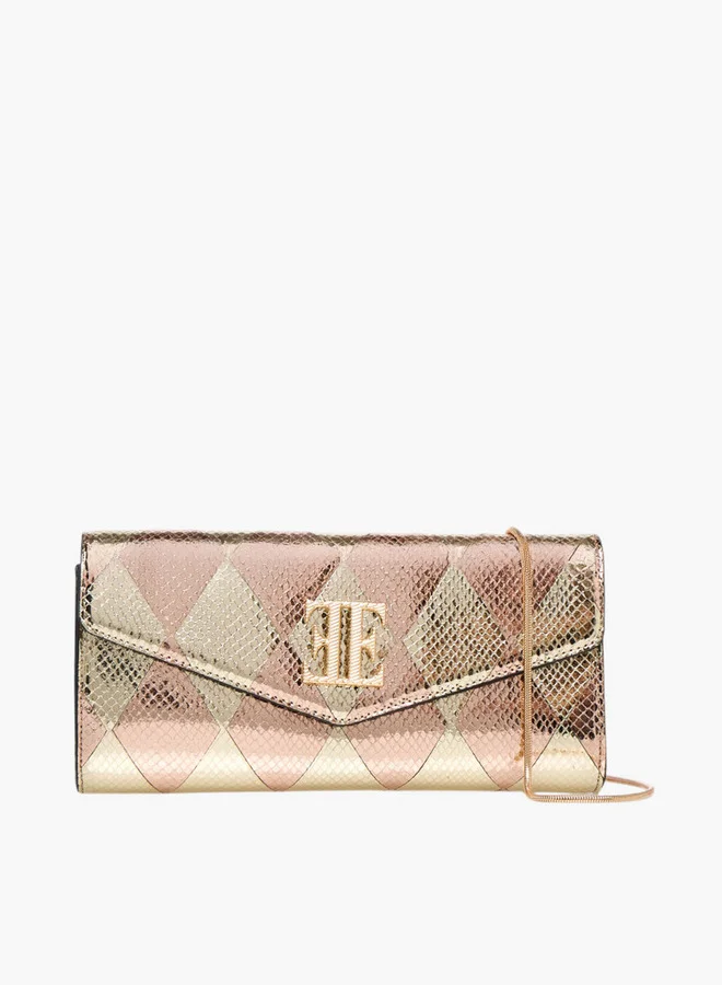 ELLE Metallic Textured Crossbody Bag with Detachable Strap and Magnetic Button Closure