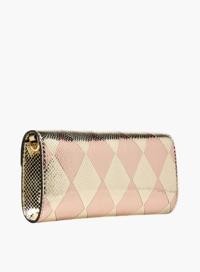 ELLE Metallic Textured Crossbody Bag with Detachable Strap and Magnetic Button Closure