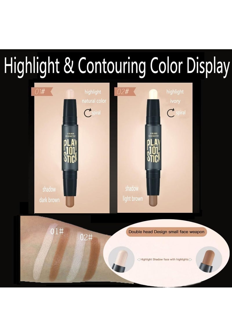إيلهو Dual-Ends Highlight Contour Stick ، 2 في 1 هايلايتر مكياج وعصا تظليل ، تغطية كاملة ، ثلاثي الأبعاد ، برونزر ، خافي عيوب مصحح الألوان 01 - Image 3