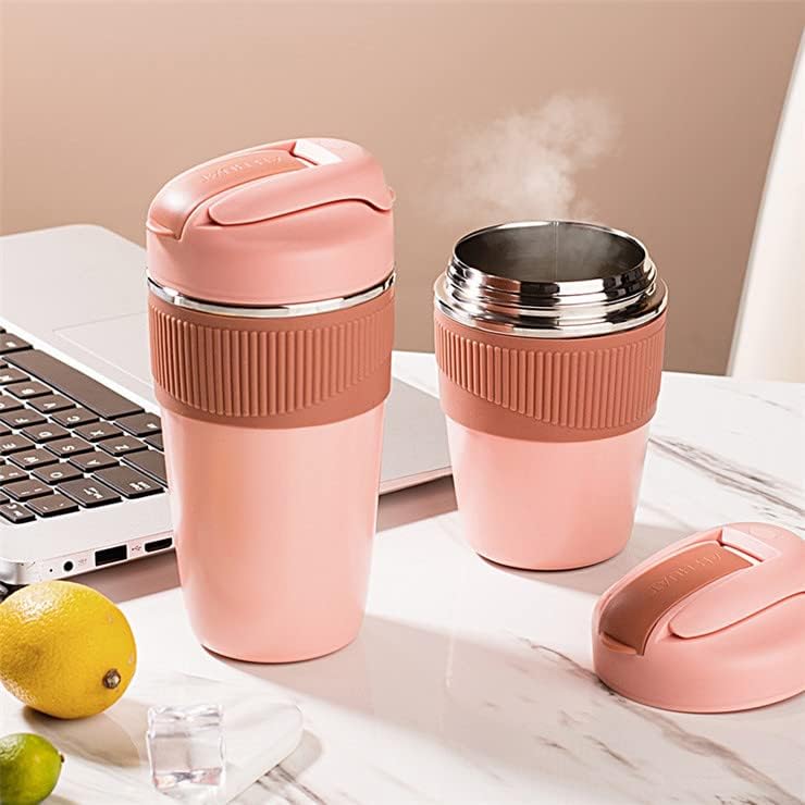 MustHome Satinless Steel Coffee Mug with lid Travel Mug Peach 500ml Pack of 1 Travel Mug with 2in1 Lid, Anti-Slip Silicone Band, ECO-Friendly & Leak-Proof Travel Cup Reusable Sipper Hot Cold | Birthday/Anniversery gift for boyfriend girlfriend | gifts for women | Gifts for men/ employees,girls, boys | Mothers Day Gifts for Mom - Image 2
