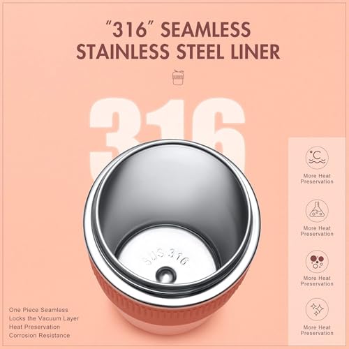 MustHome Satinless Steel Coffee Mug with lid Travel Mug Peach 500ml Pack of 1 Travel Mug with 2in1 Lid, Anti-Slip Silicone Band, ECO-Friendly & Leak-Proof Travel Cup Reusable Sipper Hot Cold | Birthday/Anniversery gift for boyfriend girlfriend | gifts for women | Gifts for men/ employees,girls, boys | Mothers Day Gifts for Mom - Image 5