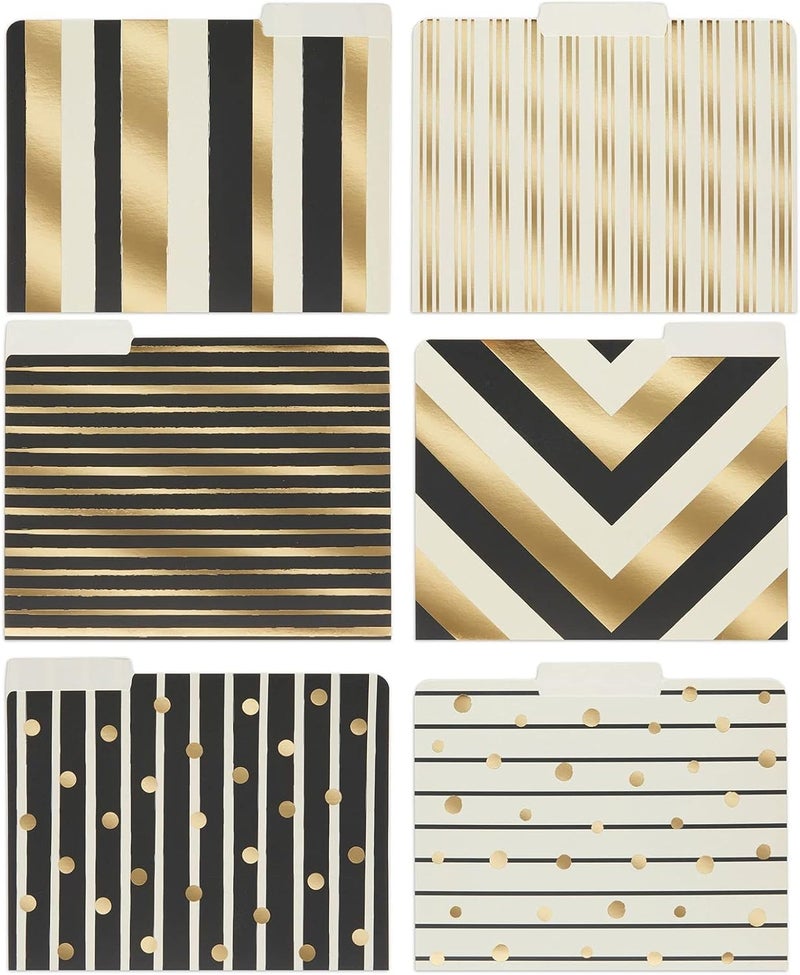 Paper Junkie مجلدات ملفات ملونة - 11.5 × 9.5 بوصة، هندسية ذهبية، 12 حزمة - مجلدات مانيلا مع علامات قطع 1/3 لخزانة الملفات - ملحقات المكتب اللطيفة والضرورية - Image 1