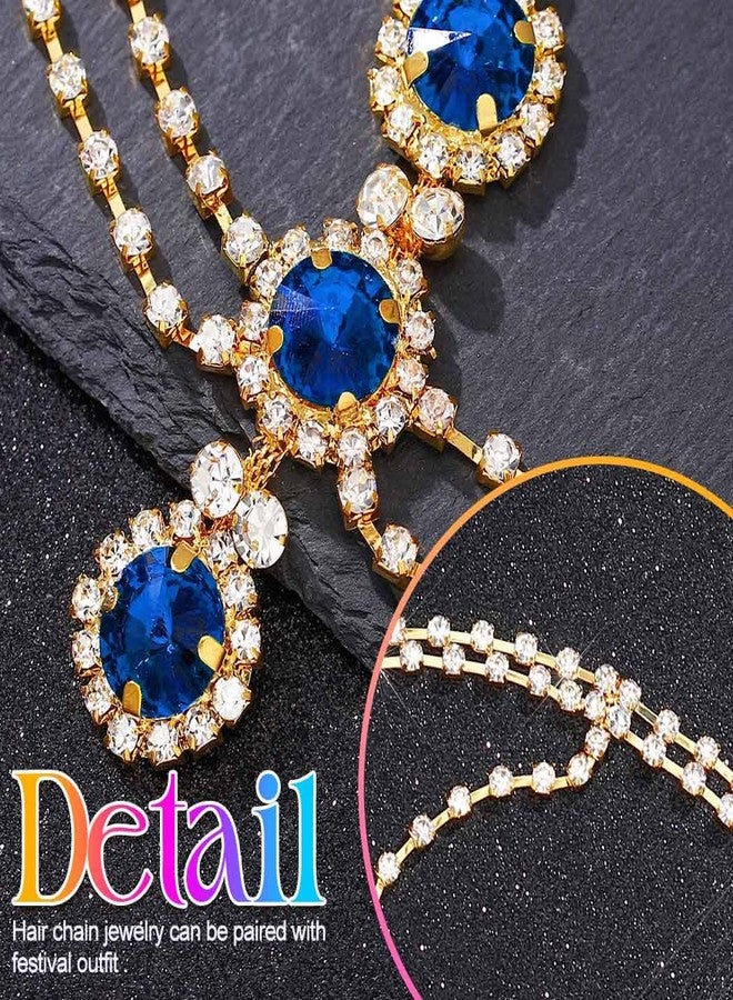 أوكملا سلسلة رأس ذهبية مرصعة بالكريستال من أوكملا، إكسسوارات شعر للنساء (مطلية بالذهب - أزرق، مقاس واحد) - Image 4