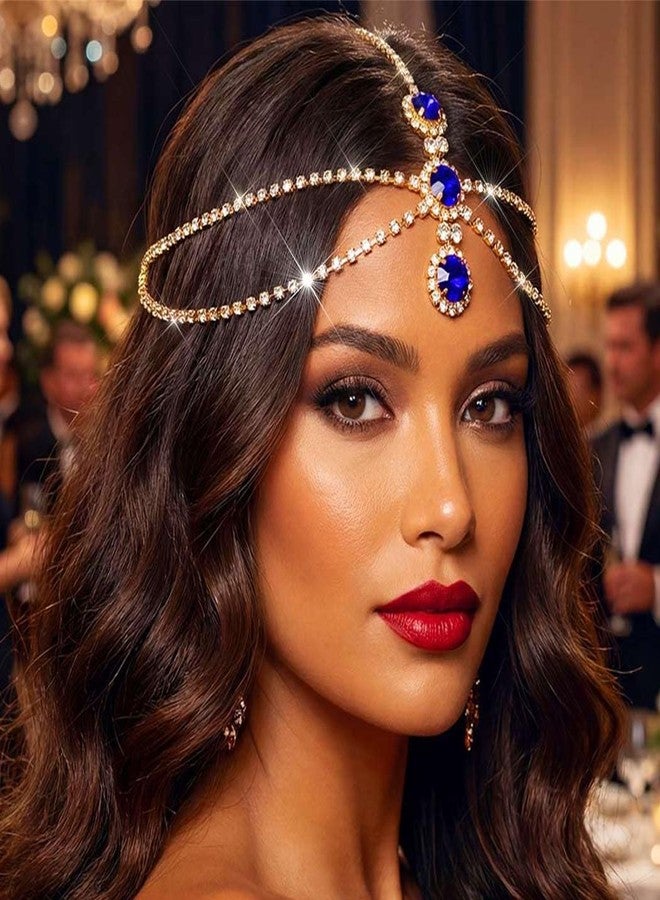 أوكملا سلسلة رأس ذهبية مرصعة بالكريستال من أوكملا، إكسسوارات شعر للنساء (مطلية بالذهب - أزرق، مقاس واحد) - Image 5