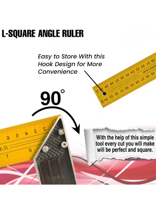 ديفاونز مسطرة زاوية مربعة على شكل حرف L شديدة التحمل مقاس 35 سم - مربعة الشكل مصنوعة من الفولاذ المقوى بمقبض خفيف الوزن من الألومنيوم - أداة قياس زاوية 90 درجة للنجار، والتأطير، والمشاريع المنزلية - Image 5