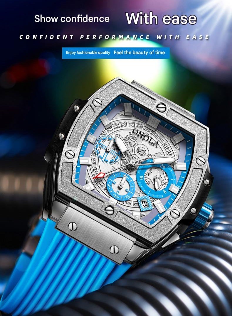 ONOLA ​​ONOLA Men's Multifunction Quartz Watch - Silver-Tone Case with Blue Dial, 50M Water Resistance, Modern Business Sport Style, Perfect for Office Wear, Business Casual & Social Events​​ - Image 2