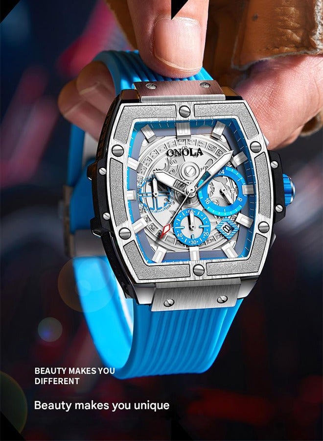 ONOLA ​​ONOLA Men's Multifunction Quartz Watch - Silver-Tone Case with Blue Dial, 50M Water Resistance, Modern Business Sport Style, Perfect for Office Wear, Business Casual & Social Events​​ - Image 3