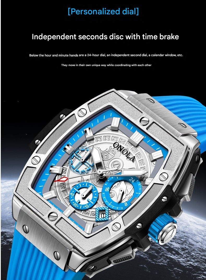 ONOLA ​​ONOLA Men's Multifunction Quartz Watch - Silver-Tone Case with Blue Dial, 50M Water Resistance, Modern Business Sport Style, Perfect for Office Wear, Business Casual & Social Events​​ - Image 4