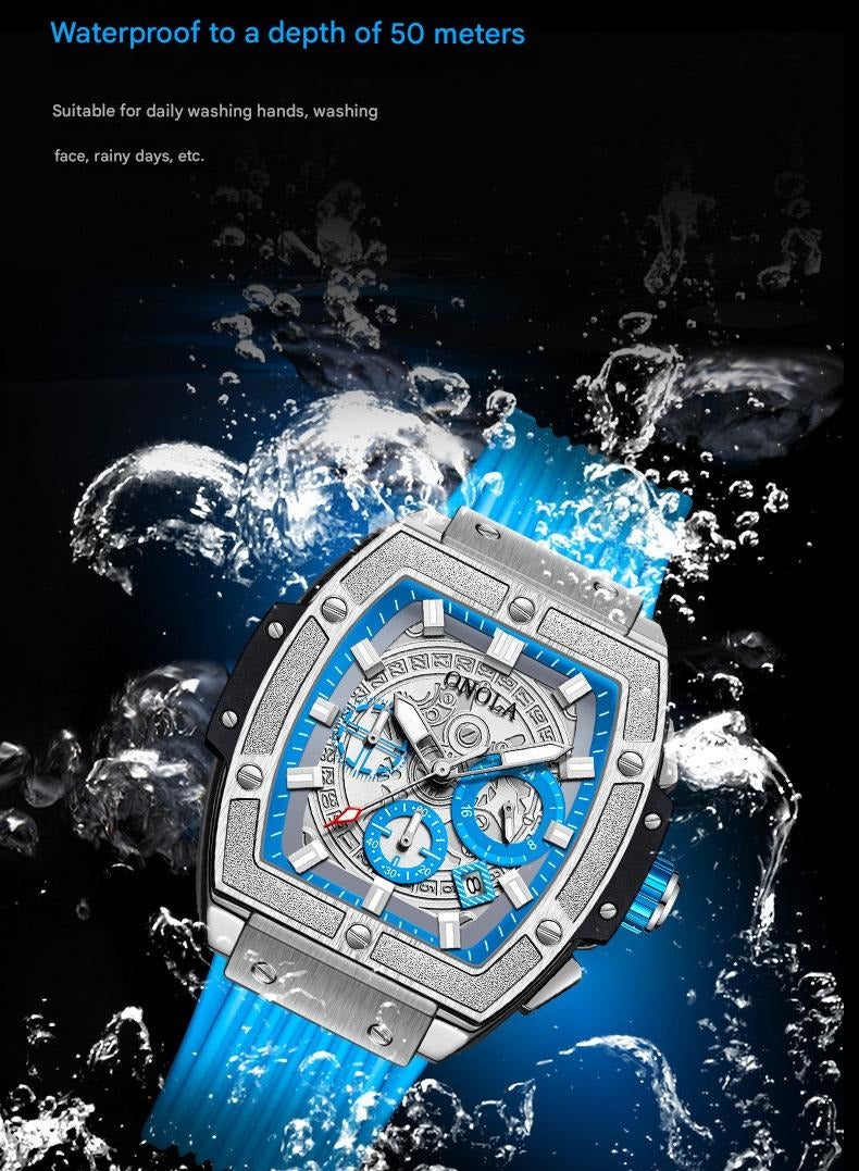 ONOLA ​​ONOLA Men's Multifunction Quartz Watch - Silver-Tone Case with Blue Dial, 50M Water Resistance, Modern Business Sport Style, Perfect for Office Wear, Business Casual & Social Events​​ - Image 5