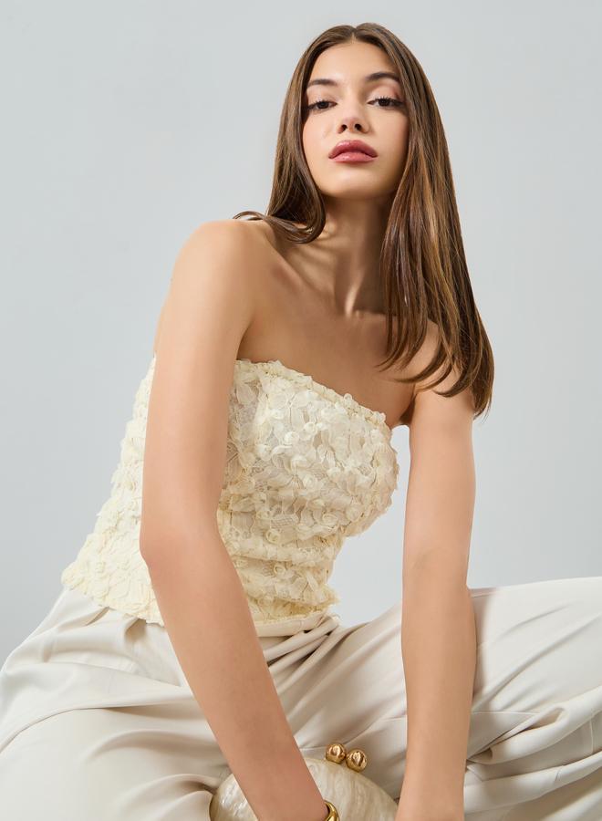 Styli Cream Floral Applique Corset Top - Image 3