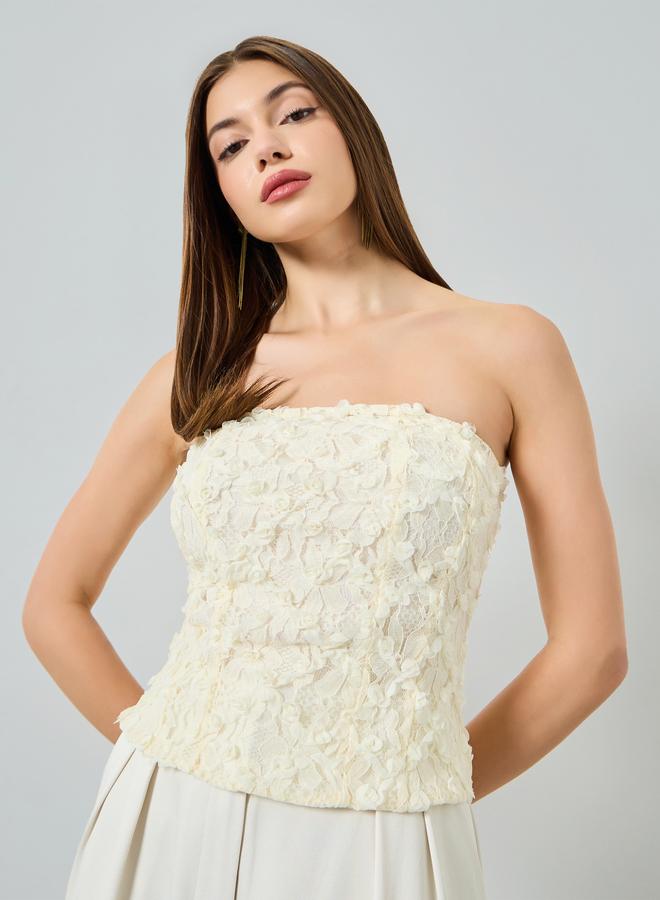 Styli Cream Floral Applique Corset Top - Image 1