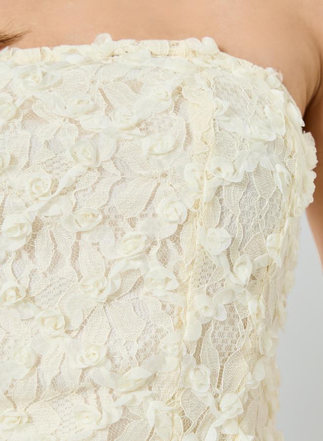 Styli Cream Floral Applique Corset Top - Image 4