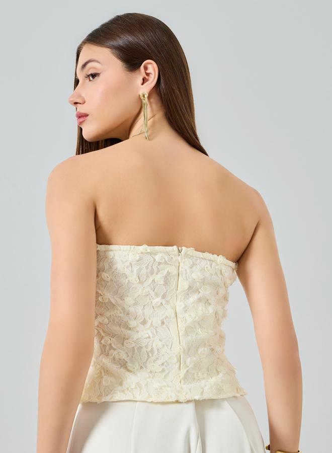Styli Cream Floral Applique Corset Top - Image 5