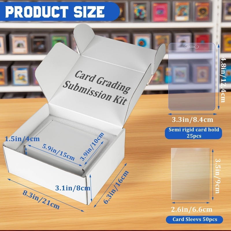 DEDC Card Grading Submission Kit, 2 Packs Card Grading Kit Shipping Box for PSA, CGC, SGC - 50 Semi Rigid Card Holders, 100 Penny Sleeves, 2 Shipping Label + 2 Wiping Cloth (2-Set) - Image 2