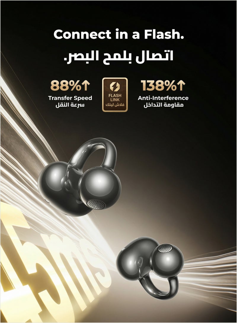 ساناج سماعات S6S Ultra اللاسلكية الفاخرة، سماعات بلوتوث 5.4 مفتوحة بمشبك الأذن، شريحة S6-U Hi-Pure مع محرك تيتانيوم، مكالمات واضحة كالكريستال بتقنية AI ENC، عمر بطارية طويل 42 ساعة، مقاومة للماء IP67، متوافقة مع iOS وAndroid - أسود - Image 5