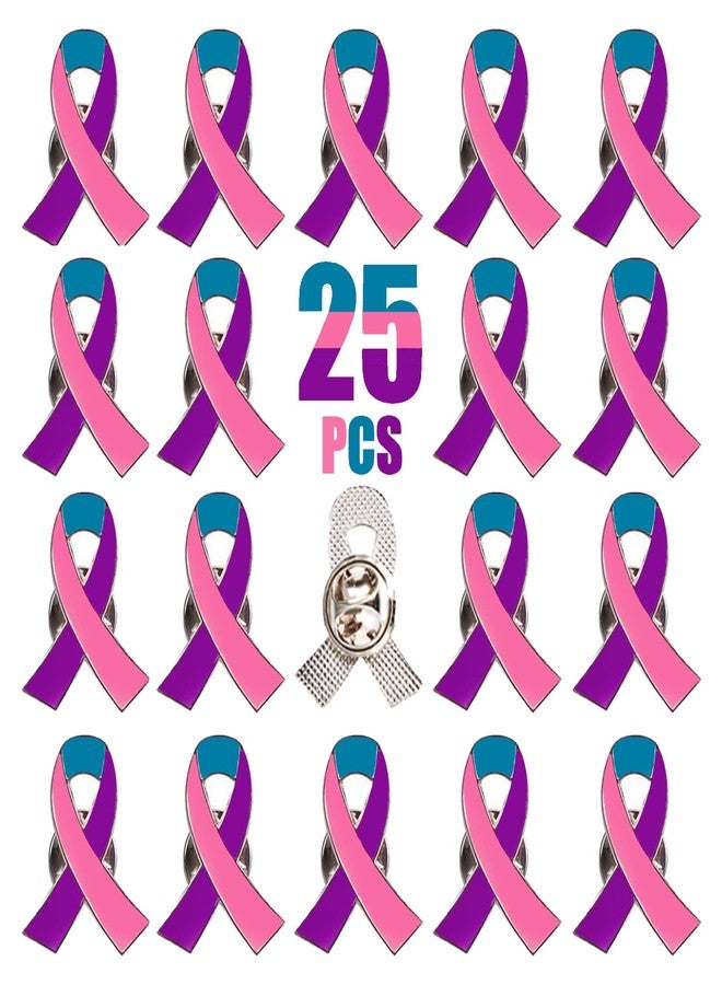 Alodidae 25pcs Pink Purple Teal Ribbon Pin Thyroid Cancer Awareness Products - Image 1