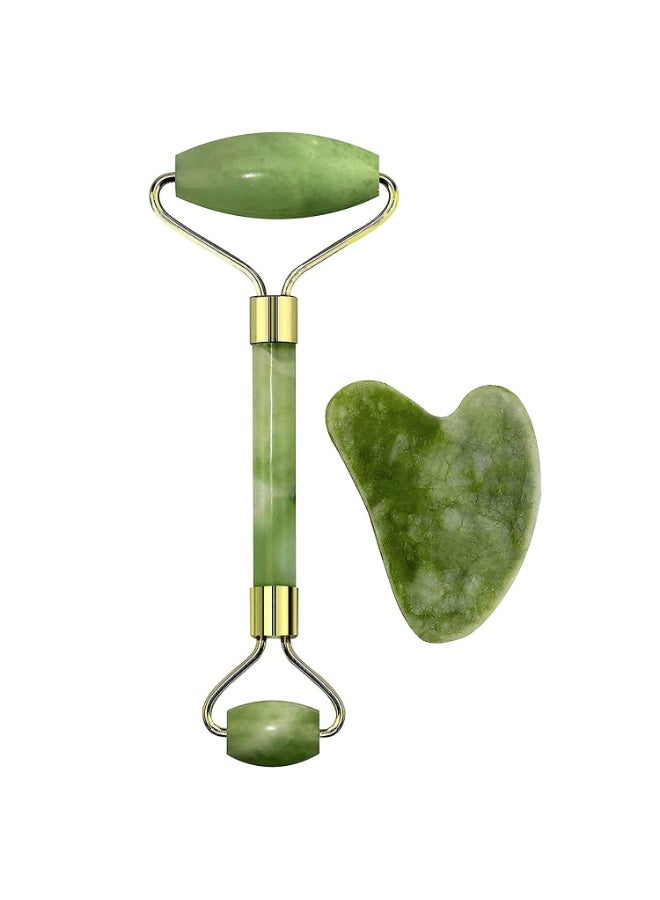 Jade Roller Set (Pack of 2) for Facial, Eye, Neck & Body Massage , Natural Anti Wrinkle & Anti Aging Skincare Tool for  Skin Rejuvenation and Anti Aging Skin Care Too - Image 1