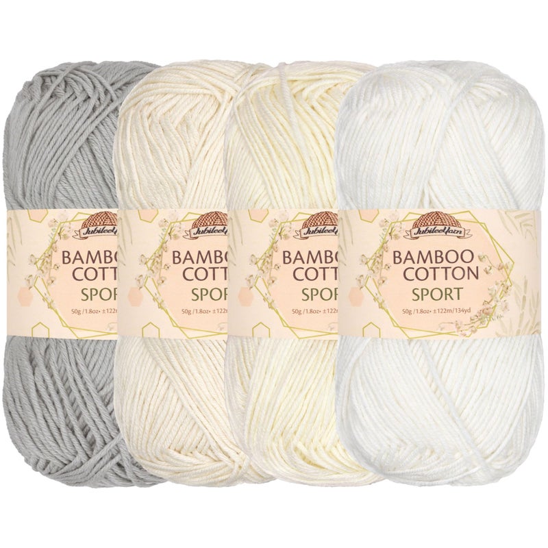 BambooMN خيوط جوبيل من القطن البامبو - 50غ/كرة - درجات اللون الأبيض - 4 كرات - Image 1