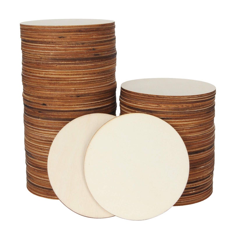 100 Pieces 4 Inch Wooden Circles Unfinished Round Wooden Cutouts Natural Round Wood Slices for Drinks DIY Crafts Coaster Painting Staining Laser Engraving and Decorations